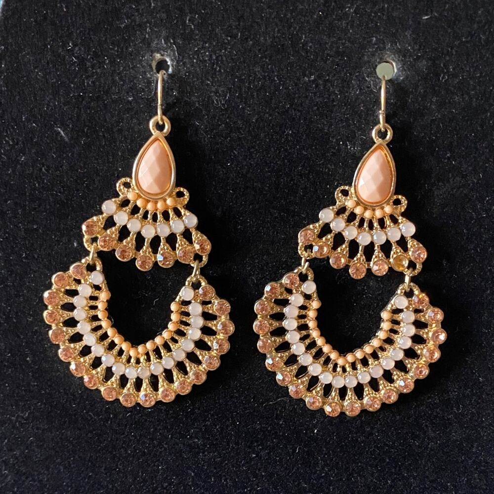 Elegant Gold and Peach Chandelier Earrings